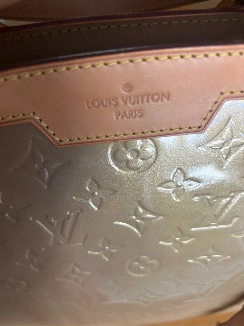 Louis Vuitton Champagne Embossed Monogram Tote with Tan Trim